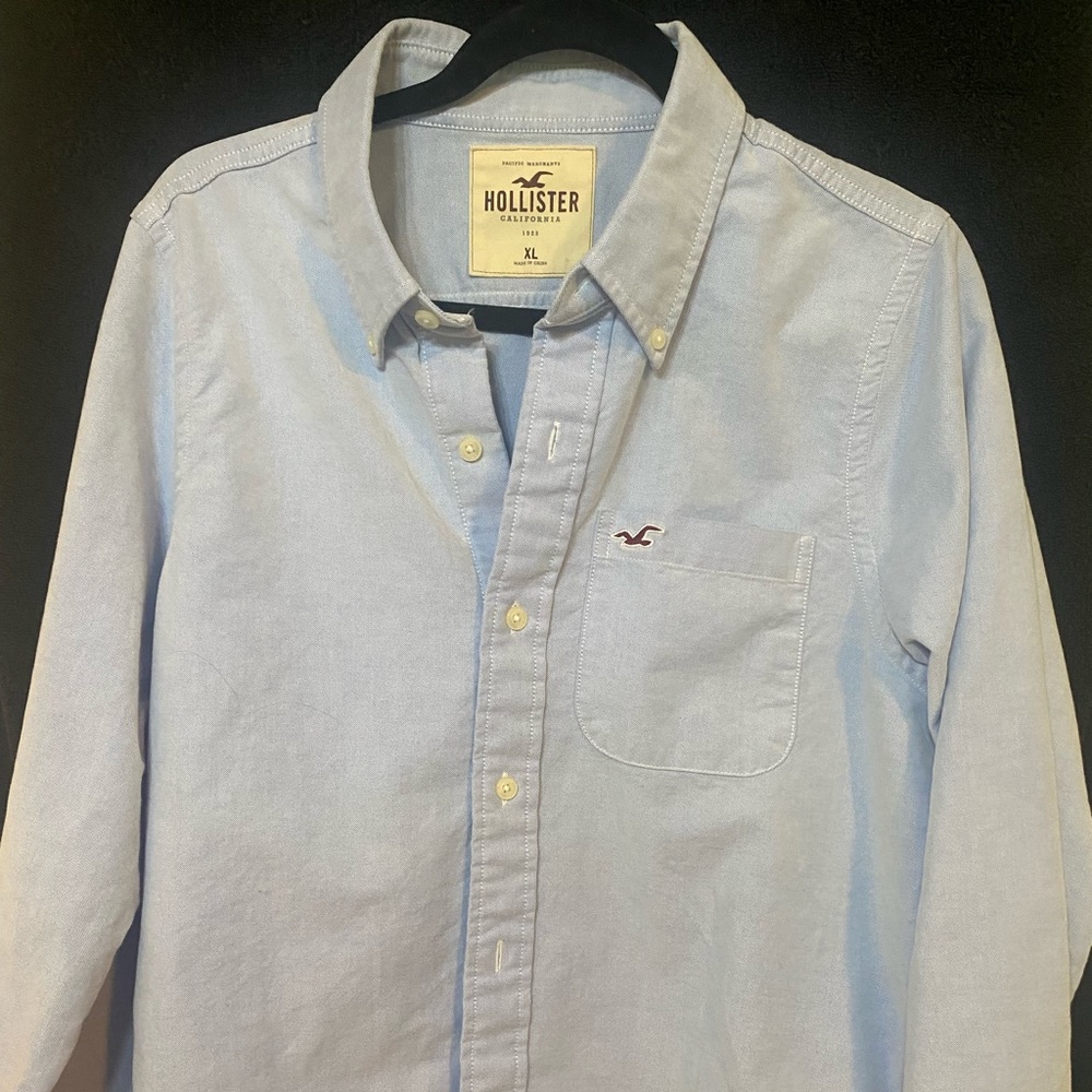 Hollister Shirt Mens Blue Button Up Long Sleeve Pocket Outdoor Casual Men